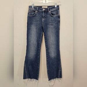 Free People Mid-Rise Jeans Women's Size 26R Frayed Hems Blue Flared